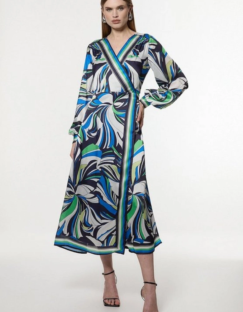 Floral Printed Woven Wrap Over Midi Dress