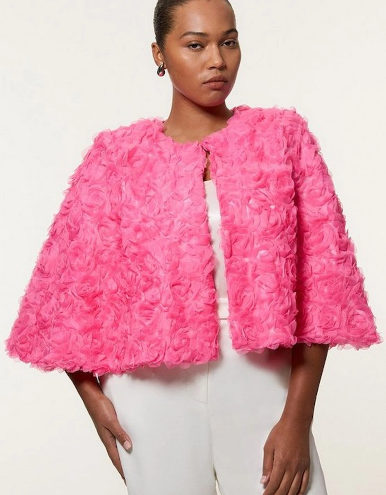 Plus Size Textured Rosette Woven Cropped Cape