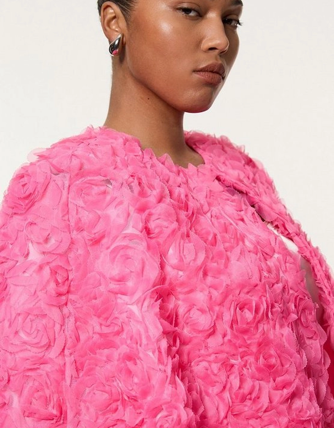 Plus Size Textured Rosette Woven Cropped Cape