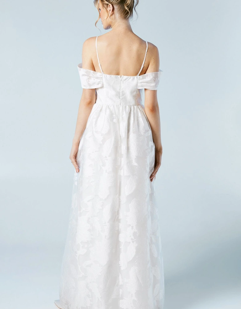 Bardot Organza Jacquard Full Skirted Wedding Dress