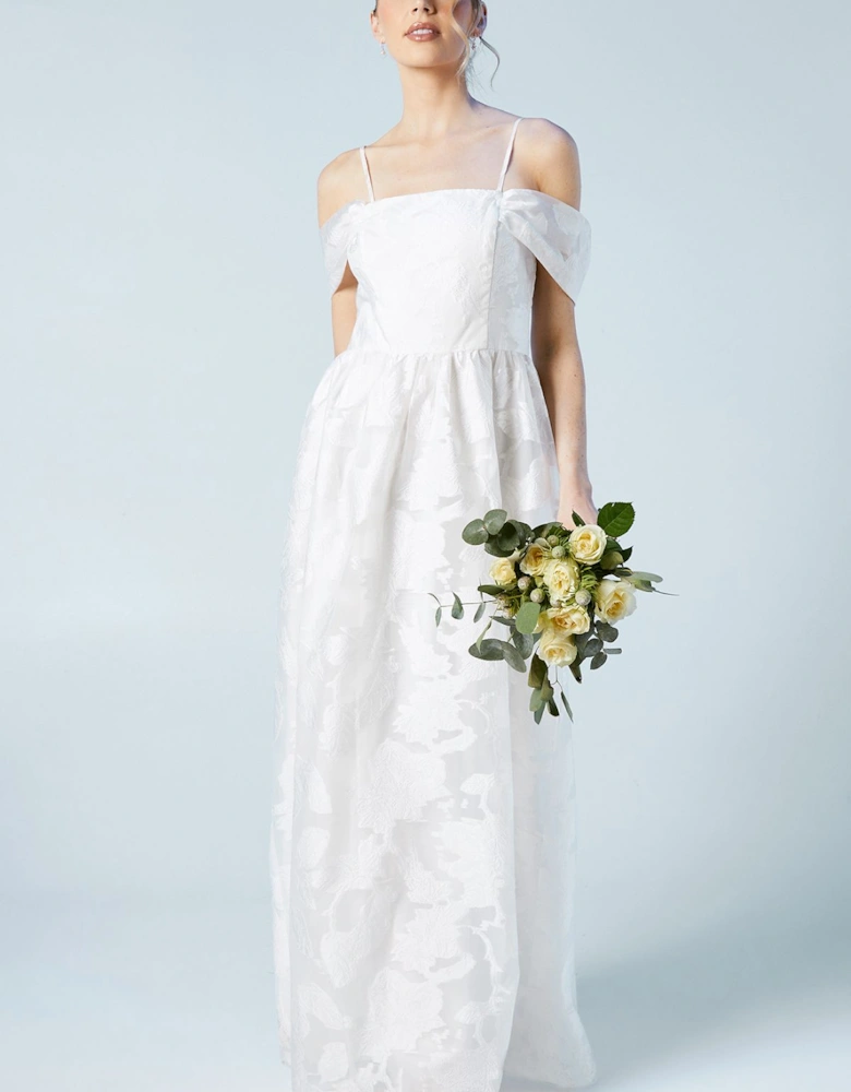 Bardot Organza Jacquard Full Skirted Wedding Dress