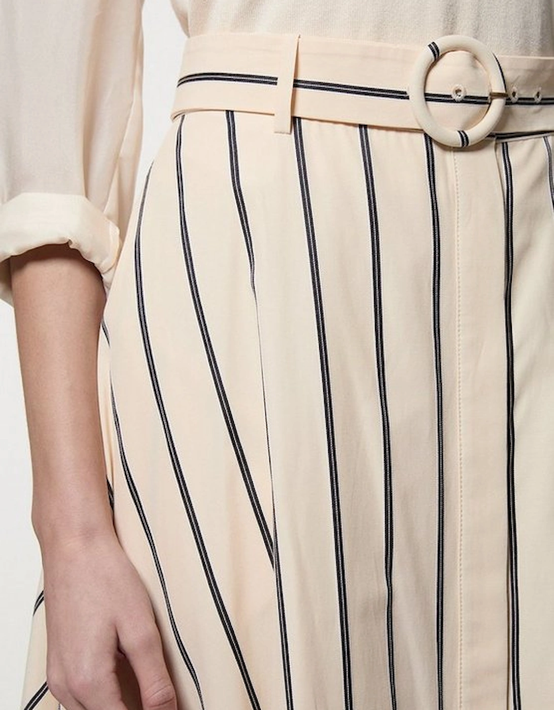 Cotton Stripe Belted Woven Maxi Skirt