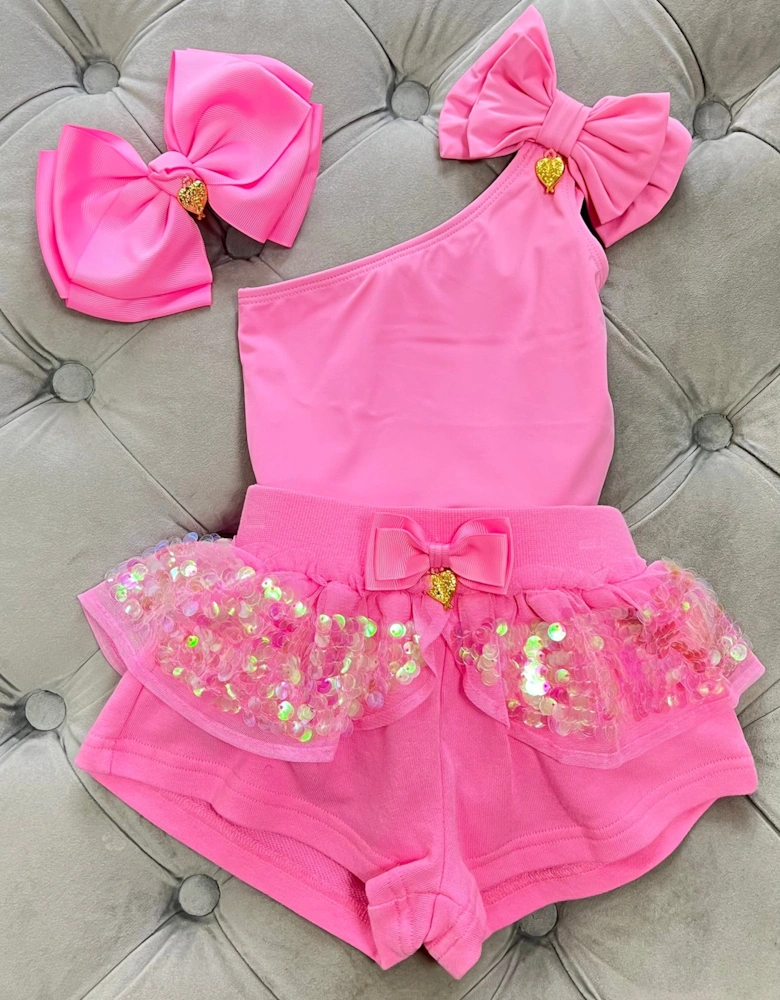 Pink Bow Shoulder Swimsuit