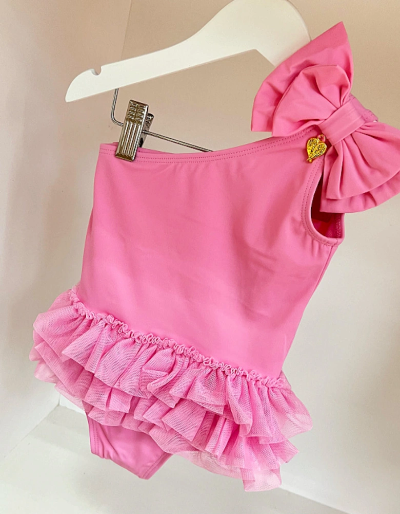 Pink Bow Shoulder Swimsuit