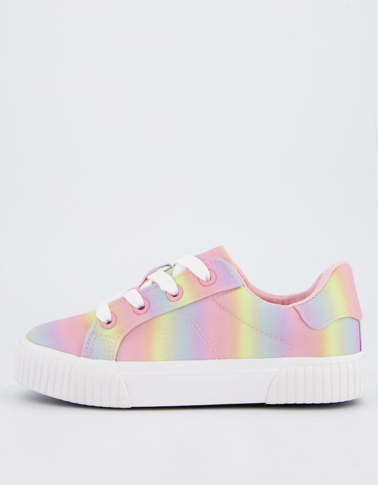 Girls Rainbow Canvas Lace Up Trainer