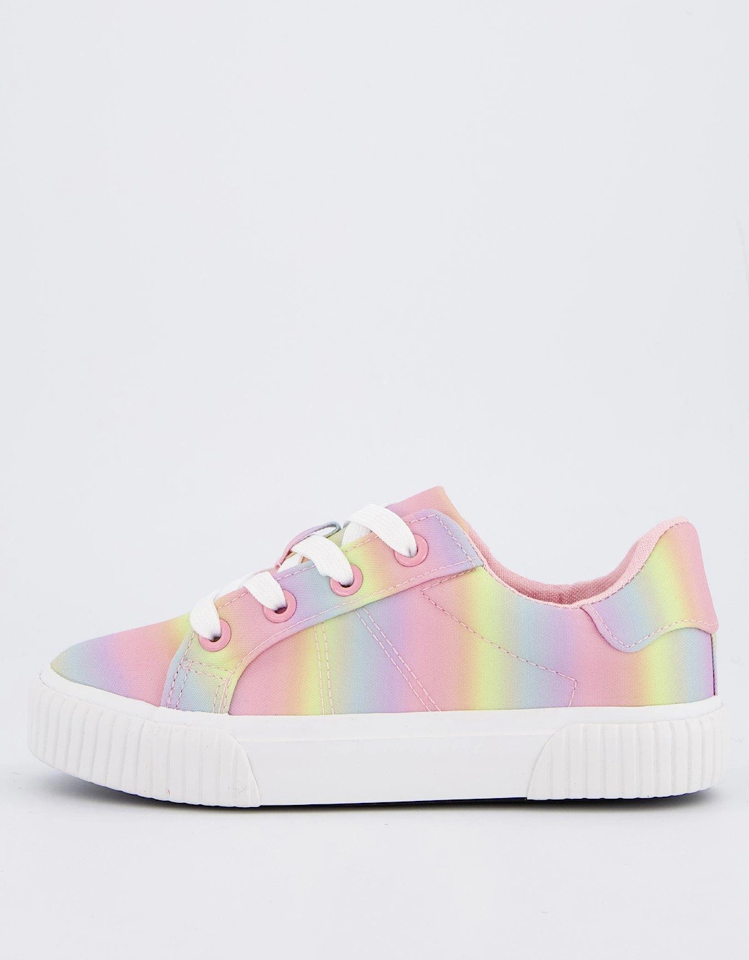 Girls Rainbow Canvas Lace Up Trainer, 2 of 1