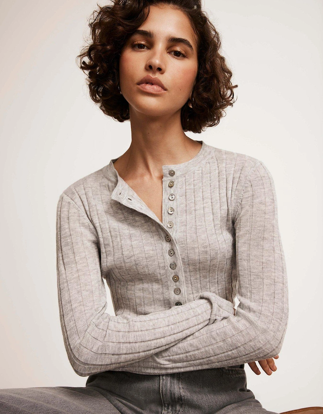 Rib Polo Knit Top - Grey, 2 of 1
