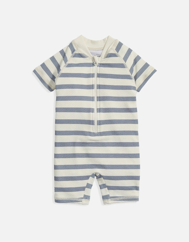 Baby Boys Short Sleeved Textured Stripe Rashsuit - Blue