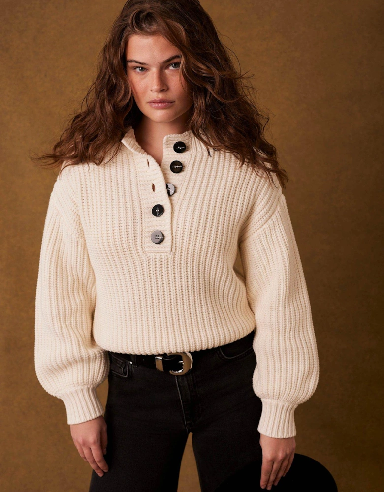 Cream Button Detail Jumper - White