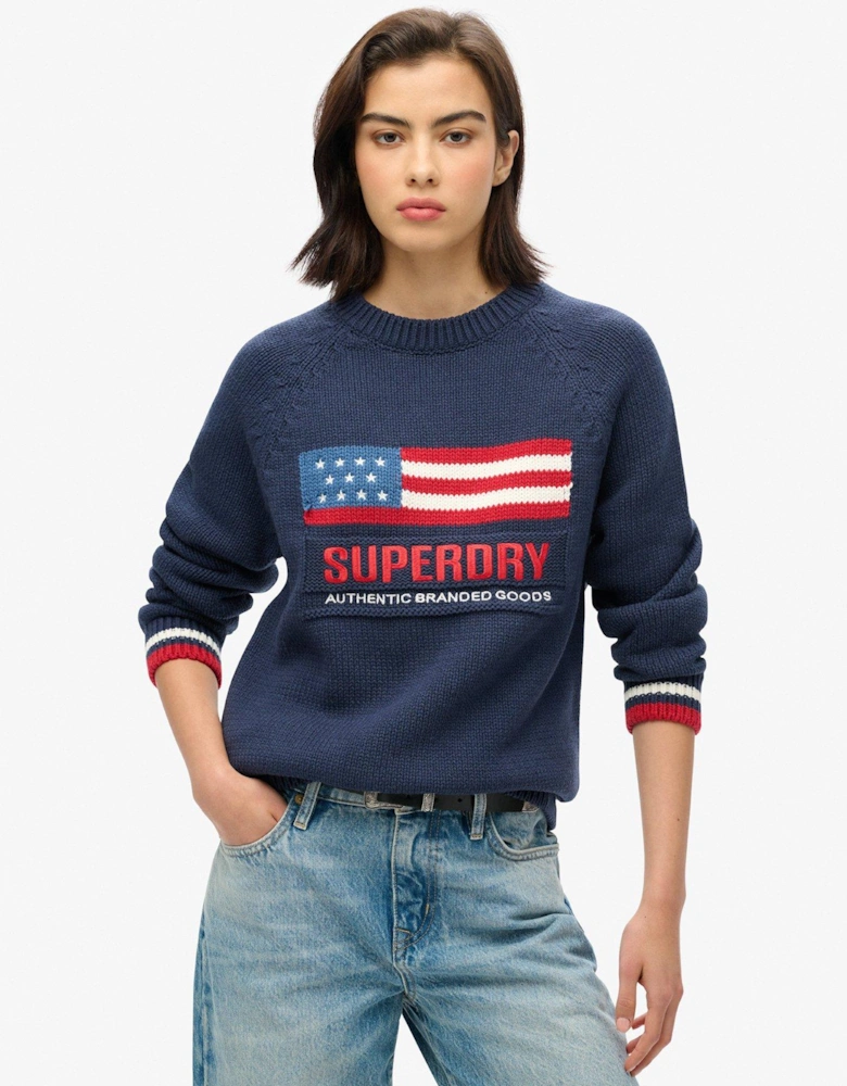 Americana Crew Knit Jumper - Navy