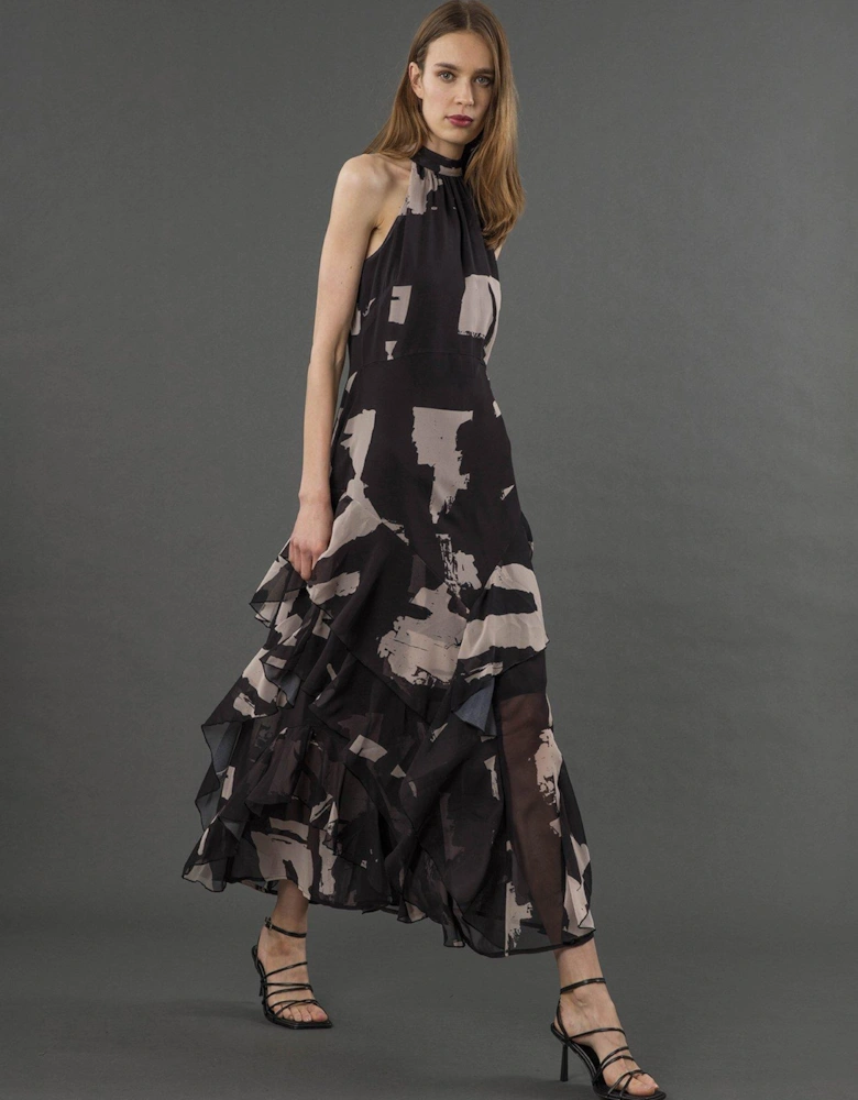 Taylor Maxi Dress With Full Frill Skirt - Black