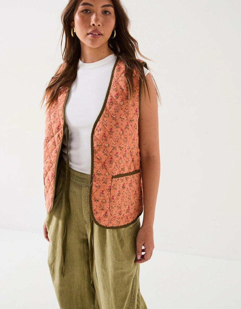 Claudine Quilted Tie Vest - Orange