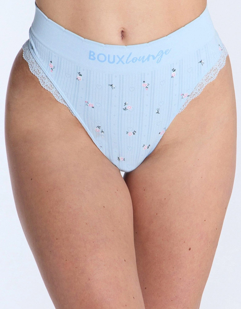 Floral Pointelle Thong - Blue Mix