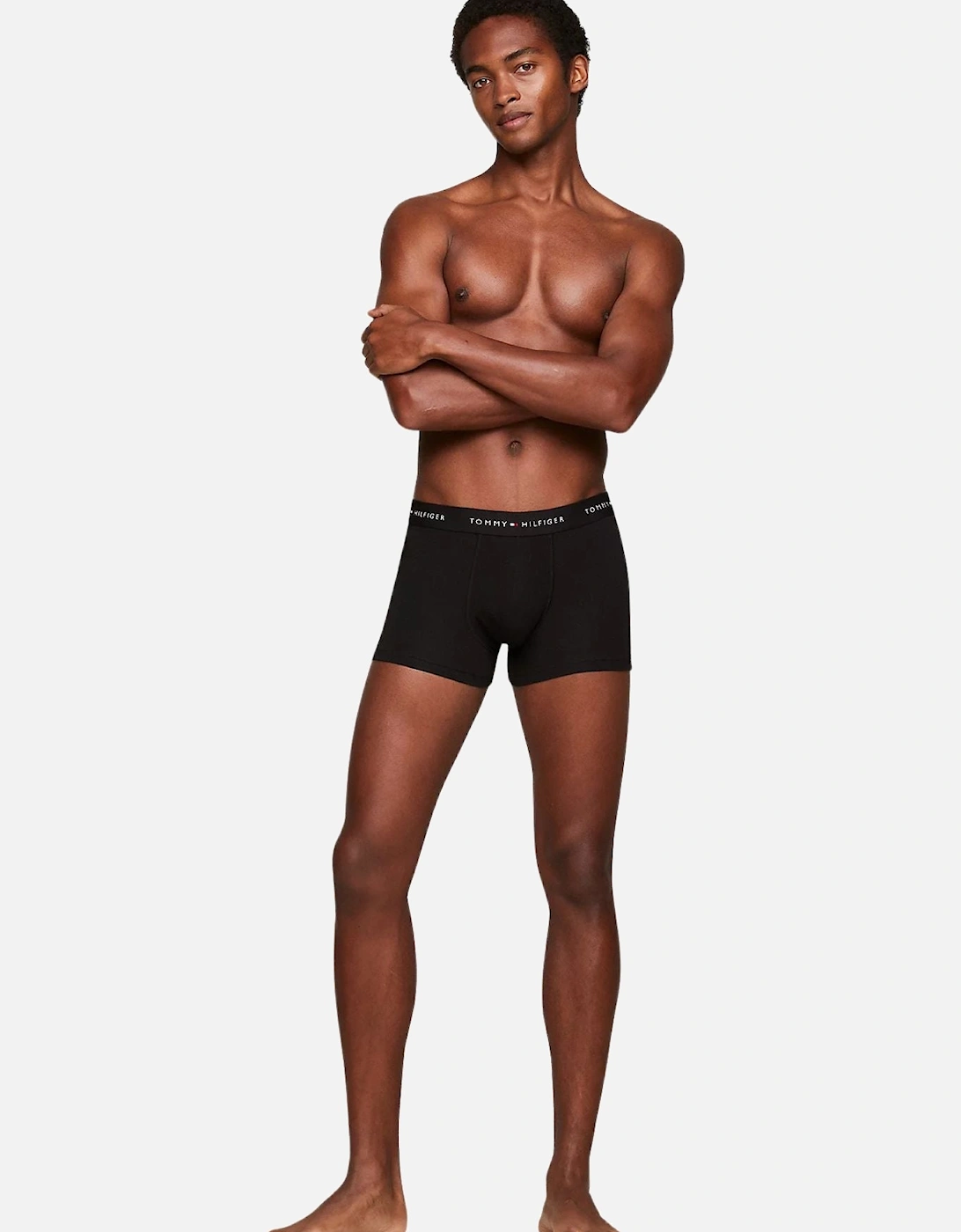 3-Pack Signature Cotton Boxer Trunks, All Black