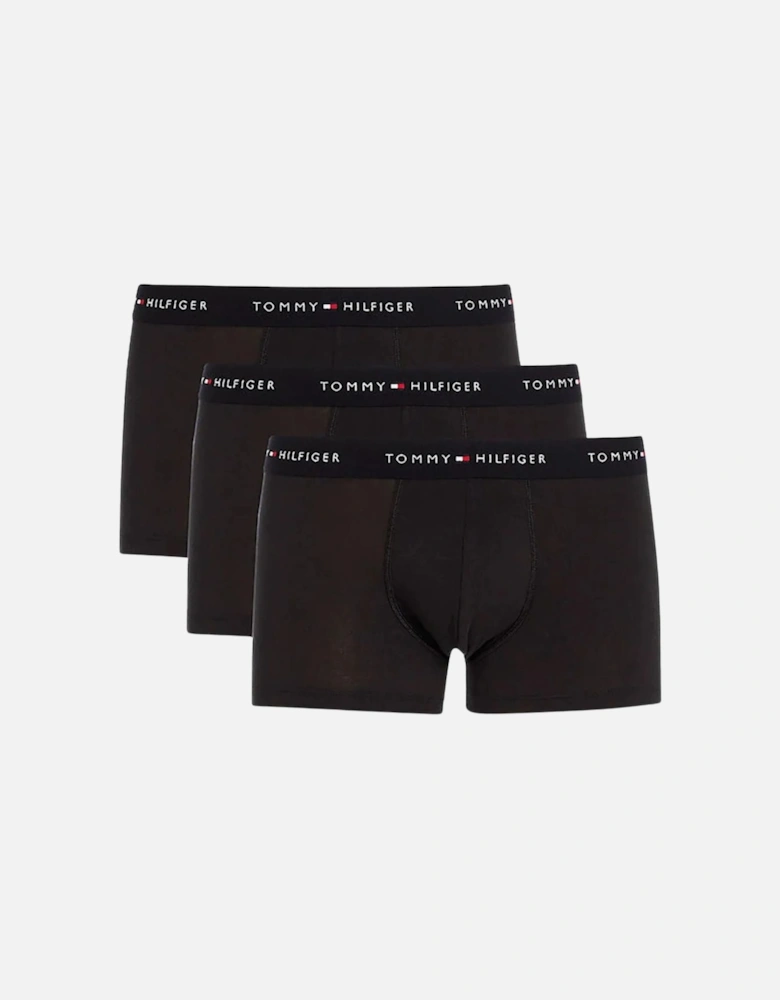 3-Pack Signature Cotton Boxer Trunks, All Black