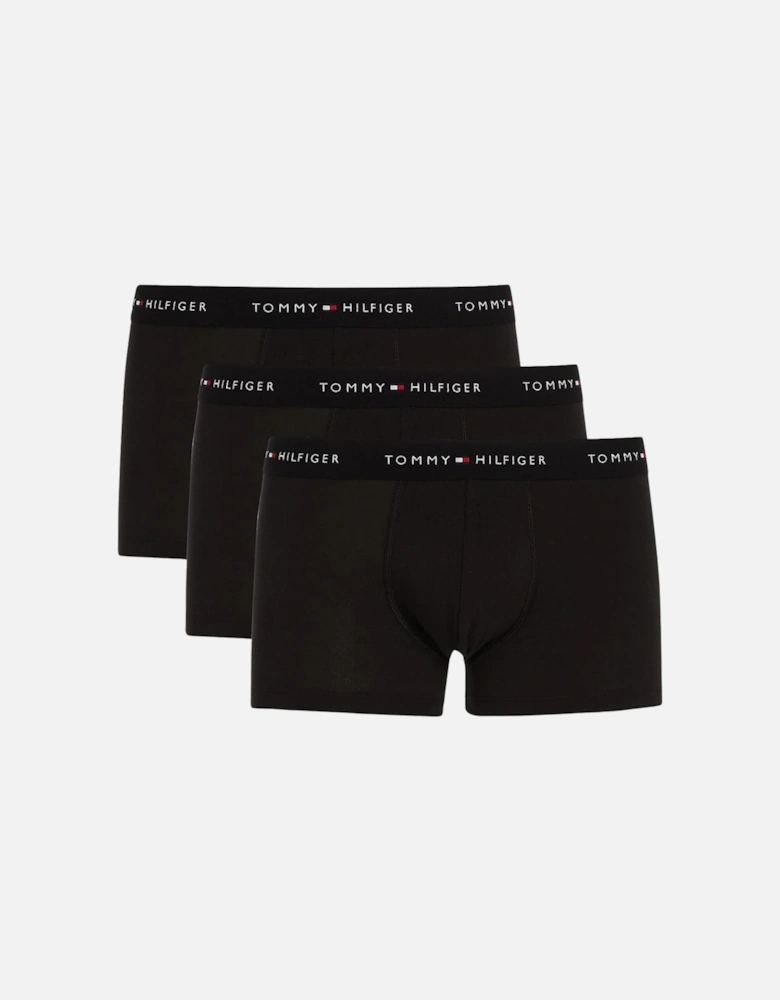 3-Pack Signature Cotton Boxer Trunks, All Black