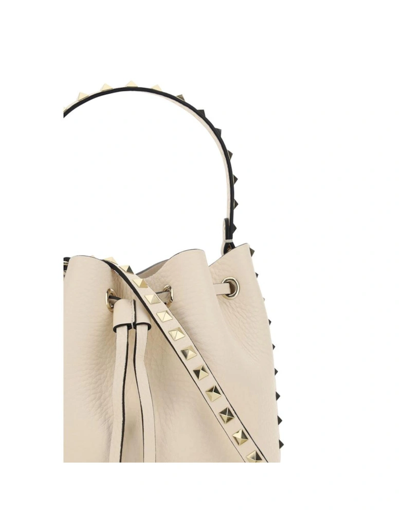 Drawstring Bucket Bag with Studded Handle Women - Cream Messenger Bags