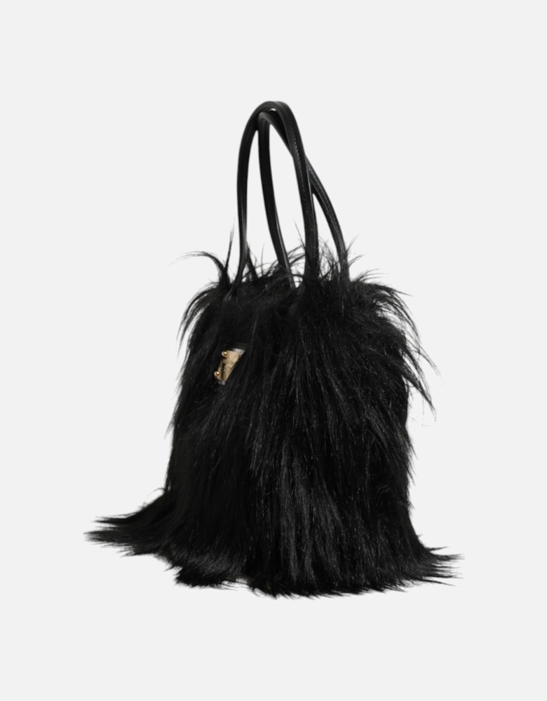 Black Fur Logo Plaque Double Handle Shoulder Bag Women