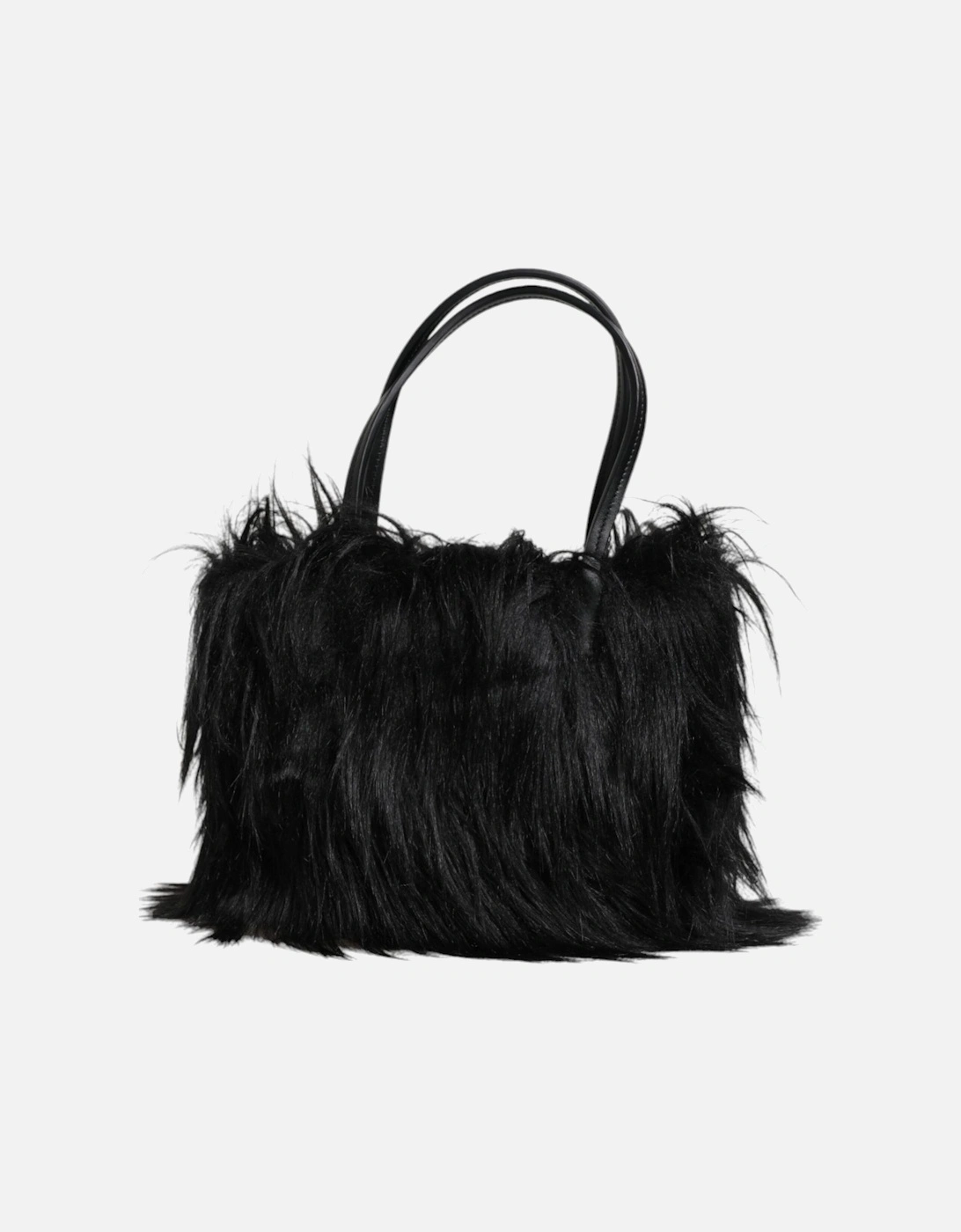 Black Fur Logo Plaque Double Handle Shoulder Bag Women