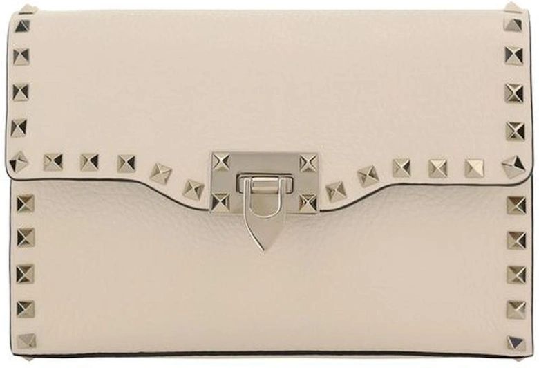 Rockstud Small Leather Shoulder Bag with Chain Strap Women - Cream