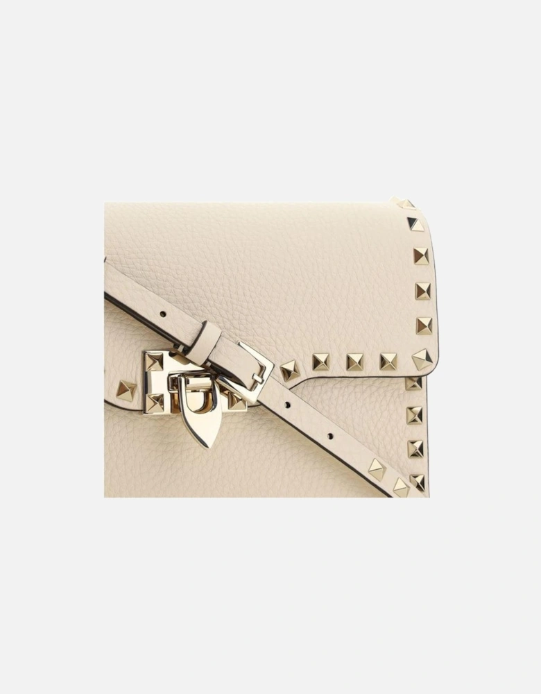 Rockstud Small Leather Shoulder Bag with Chain Strap Women - Cream