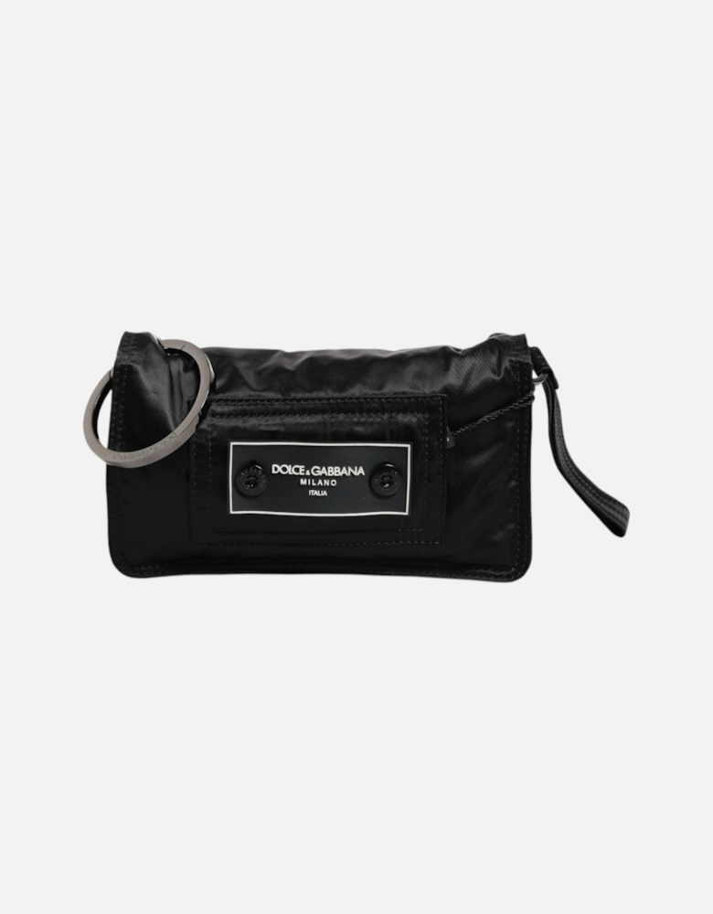 Womens Fabric Crossbody Bag with Silver-Tone Hardware - Black