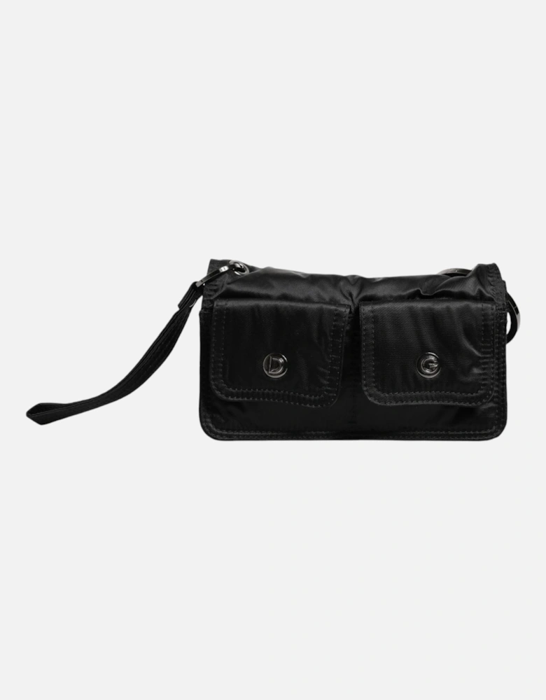 Womens Fabric Crossbody Bag with Silver-Tone Hardware - Black