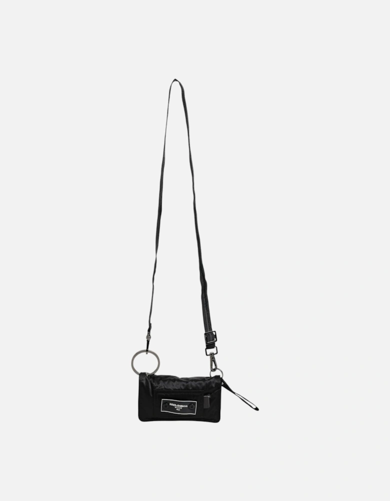 Womens Fabric Crossbody Bag with Silver-Tone Hardware - Black