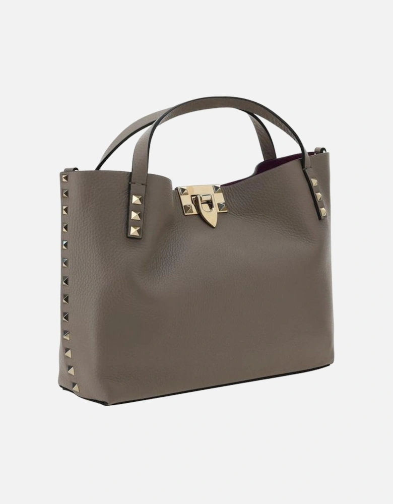 Rockstud Grained Leather Tote Bag Women - Gray Shoulder Bags