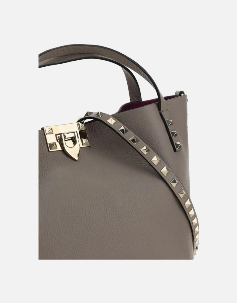 Rockstud Grained Leather Tote Bag Women - Gray Shoulder Bags