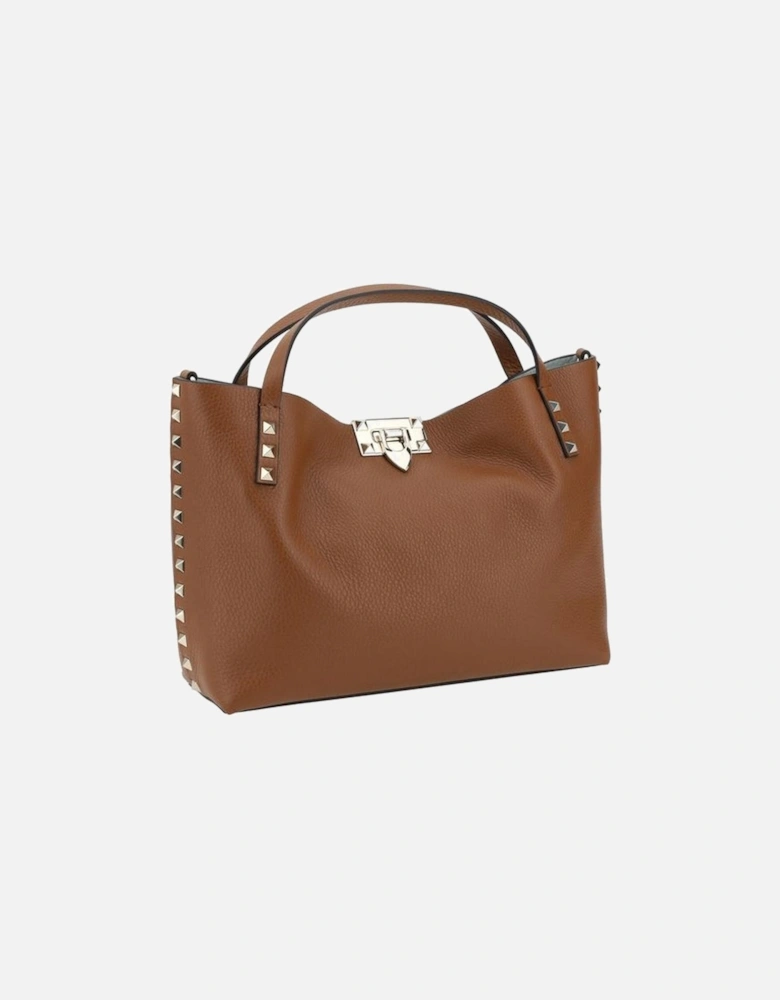 Rockstud Grained Leather Tote Bag Women - Brown Shoulder Bags