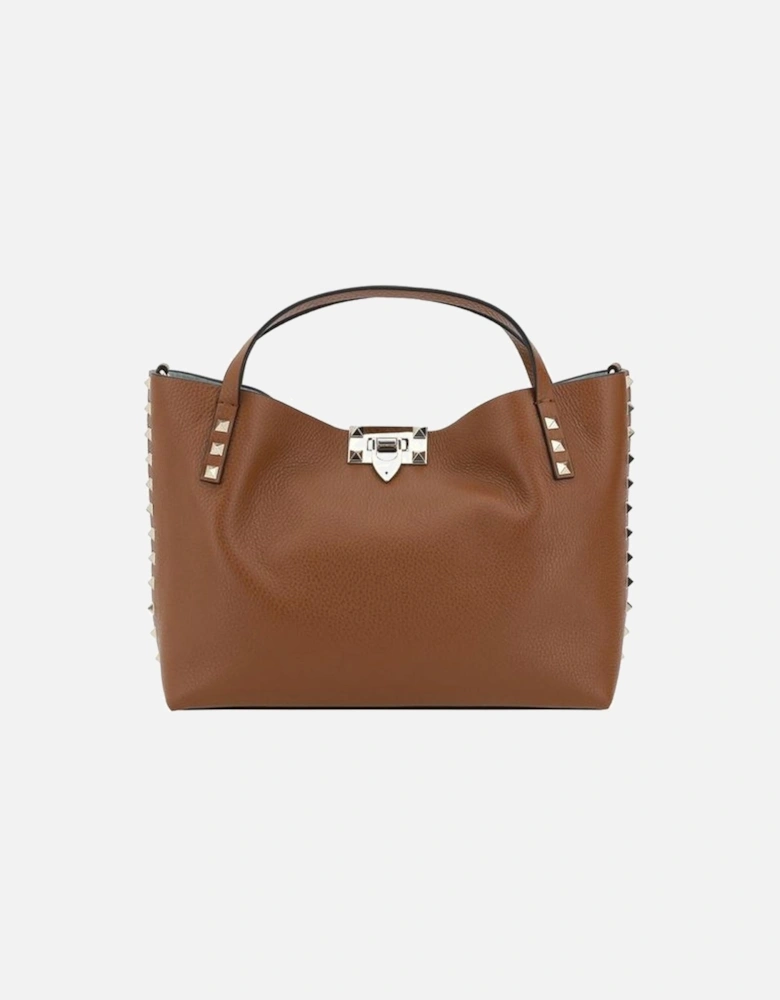 Rockstud Grained Leather Tote Bag Women - Brown Shoulder Bags