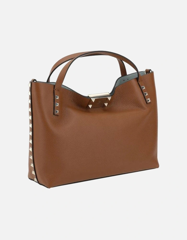 Rockstud Grained Leather Tote Bag Women - Brown Shoulder Bags