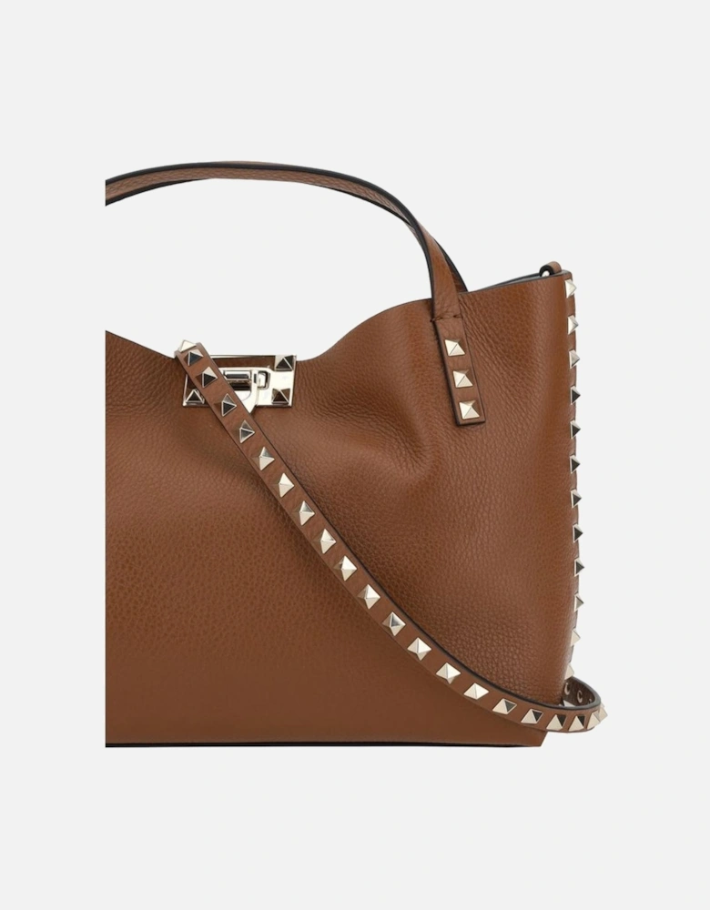 Rockstud Grained Leather Tote Bag Women - Brown Shoulder Bags