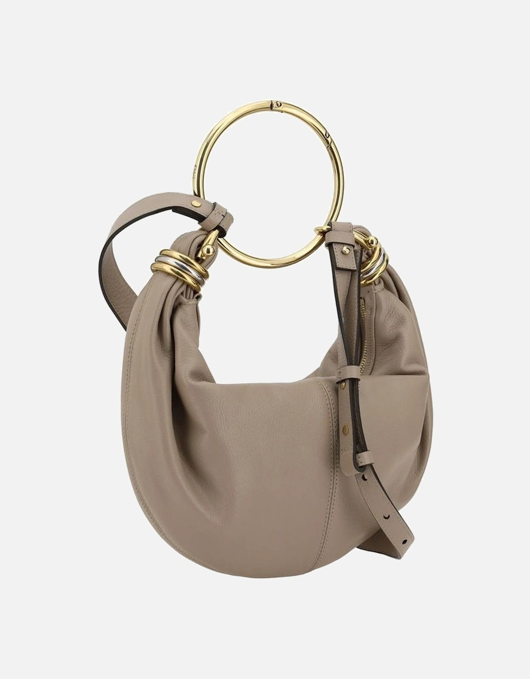 Leather Bracelet Handbag with Brass Handle Women - Beige