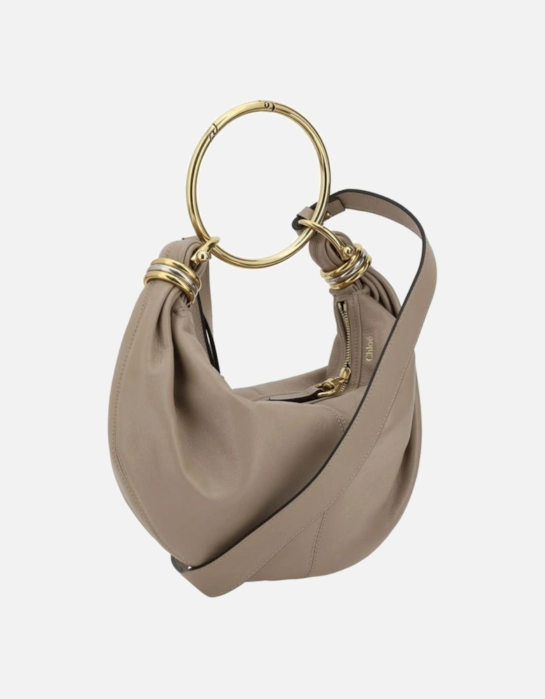 Leather Bracelet Handbag with Brass Handle Women - Beige