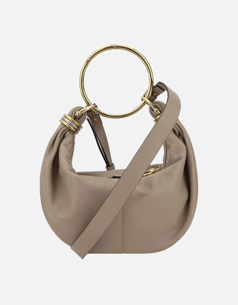 Leather Bracelet Handbag with Brass Handle Women - Beige