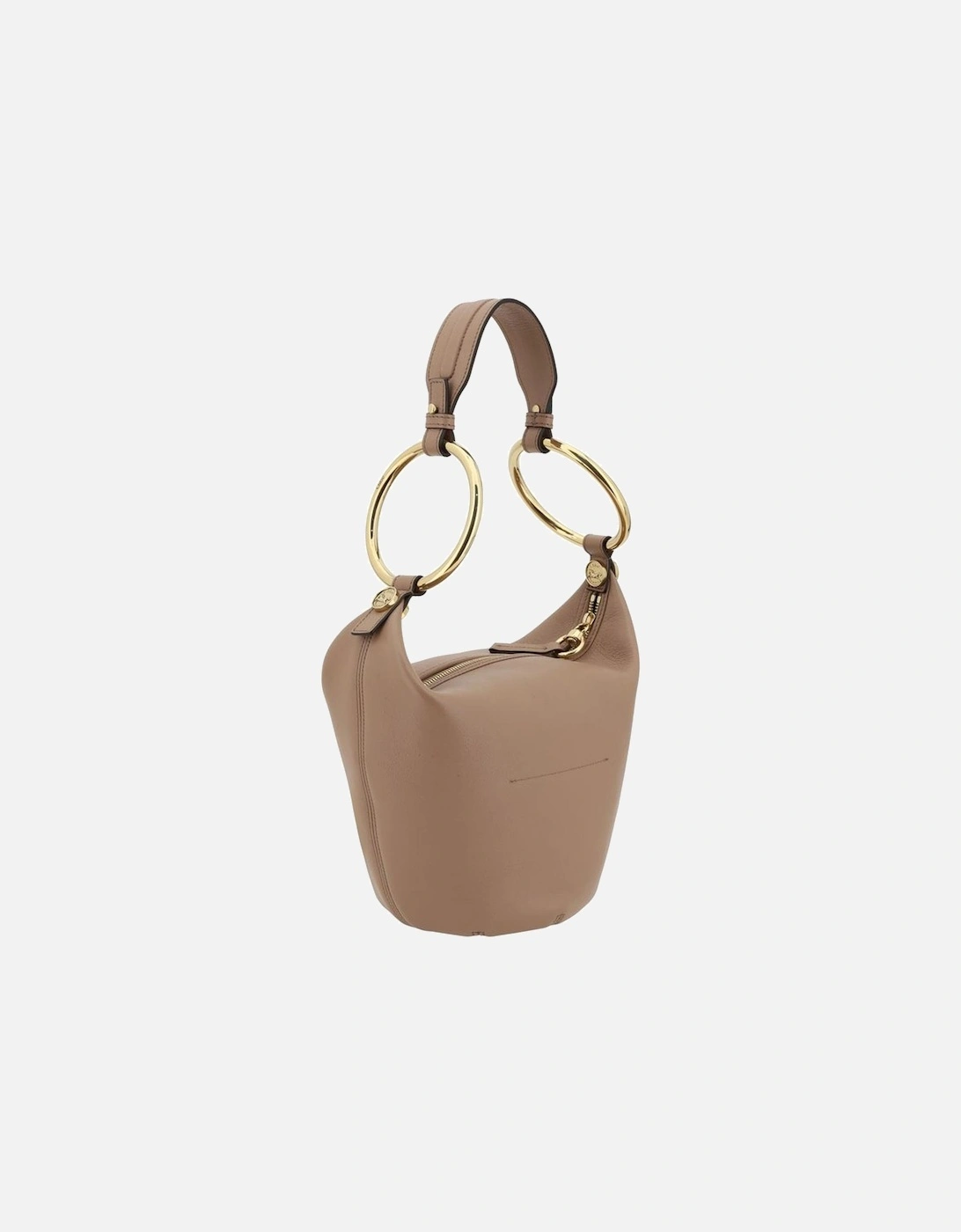 Leather Bracelet Shoulder Bag with Brass Rings Women - Beige