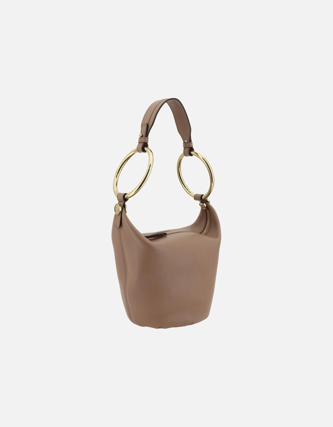 Leather Bracelet Shoulder Bag with Brass Rings Women - Beige