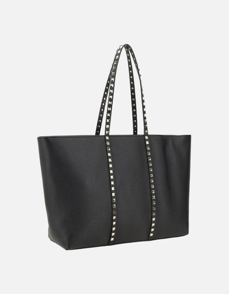 Rockstud Leather Tote Bag with Iconic Studs Women - Black Shoulder