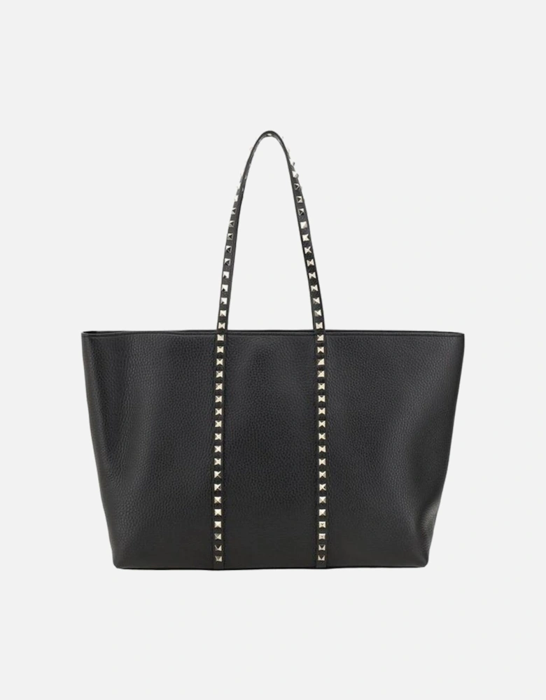 Rockstud Leather Tote Bag with Iconic Studs Women - Black Shoulder