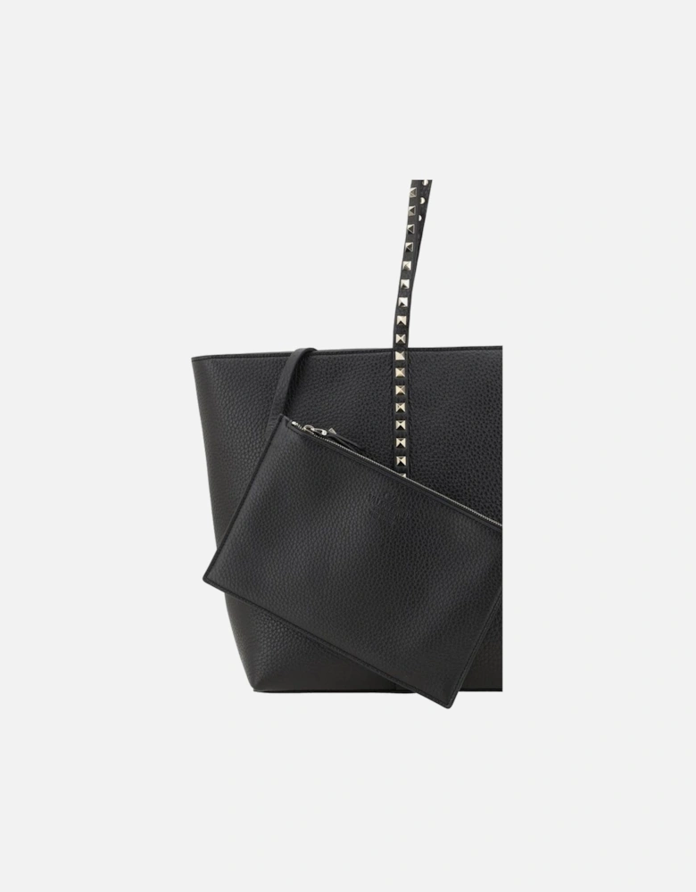 Rockstud Leather Tote Bag with Iconic Studs Women - Black Shoulder