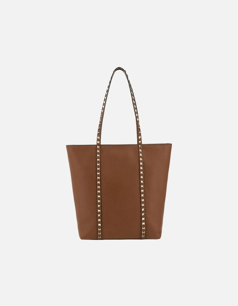 Garnet Leather Tote Bag with Rockstud Detailing Women - Brown Shoulder