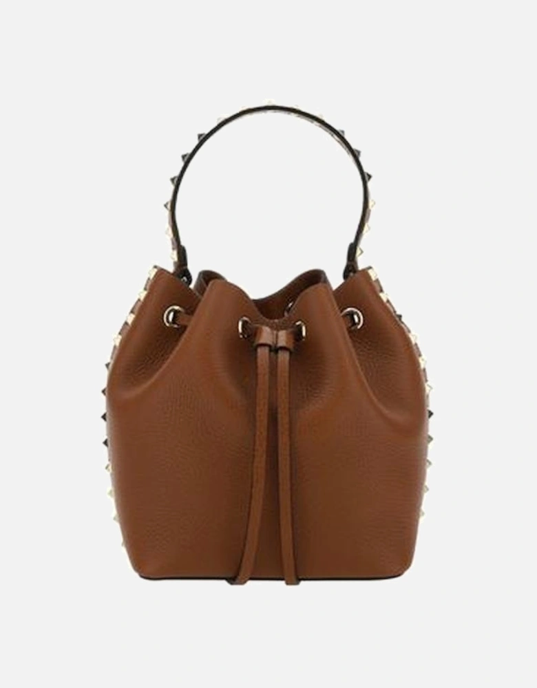 Drawstring Bucket Bag with Studded Handle Women - Brown Messenger Bags