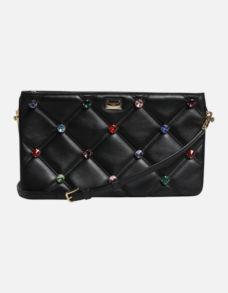 Leather Shoulder Bag with Gold-Tone Hardware Women - Black