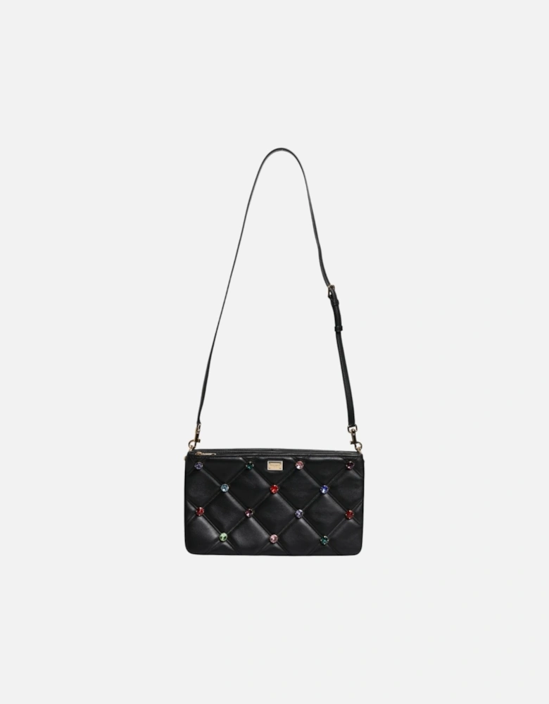 Leather Shoulder Bag with Gold-Tone Hardware Women - Black