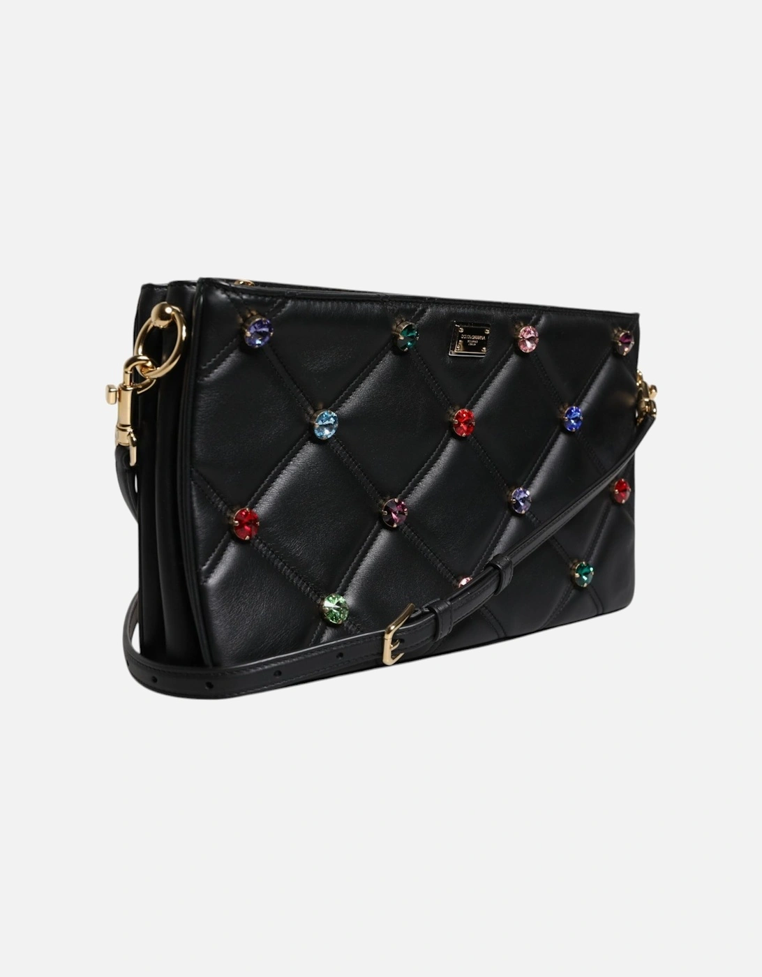 Leather Shoulder Bag with Gold-Tone Hardware Women - Black