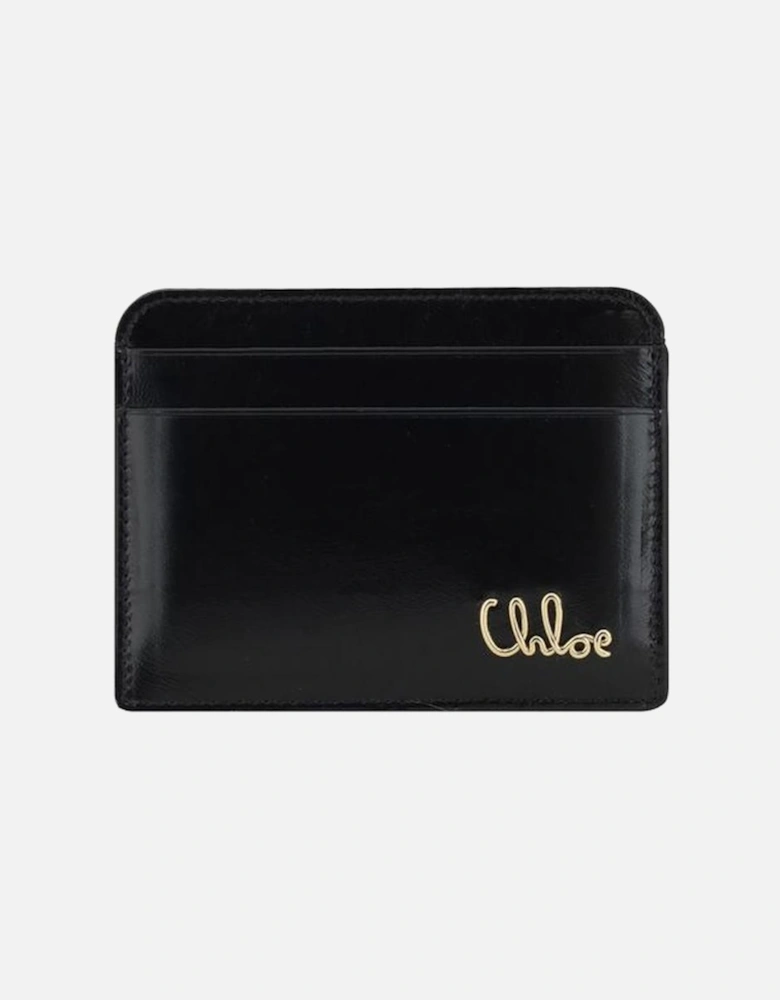 Leather Logoed Card Holder with Monogram Plaque Women - Black Wallets