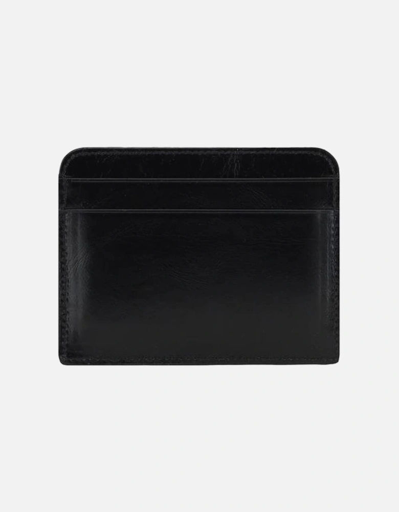 Leather Logoed Card Holder with Monogram Plaque Women - Black Wallets