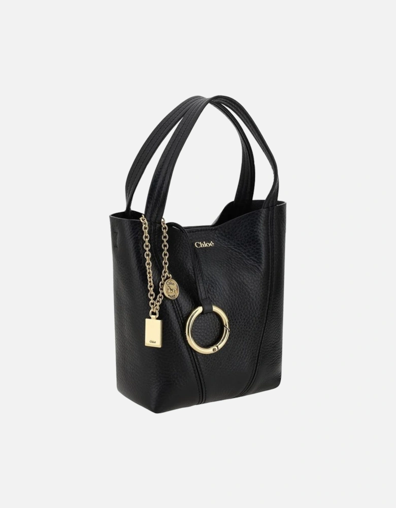 Leather Spin Shoulder Bag with Top Handles Women - Black